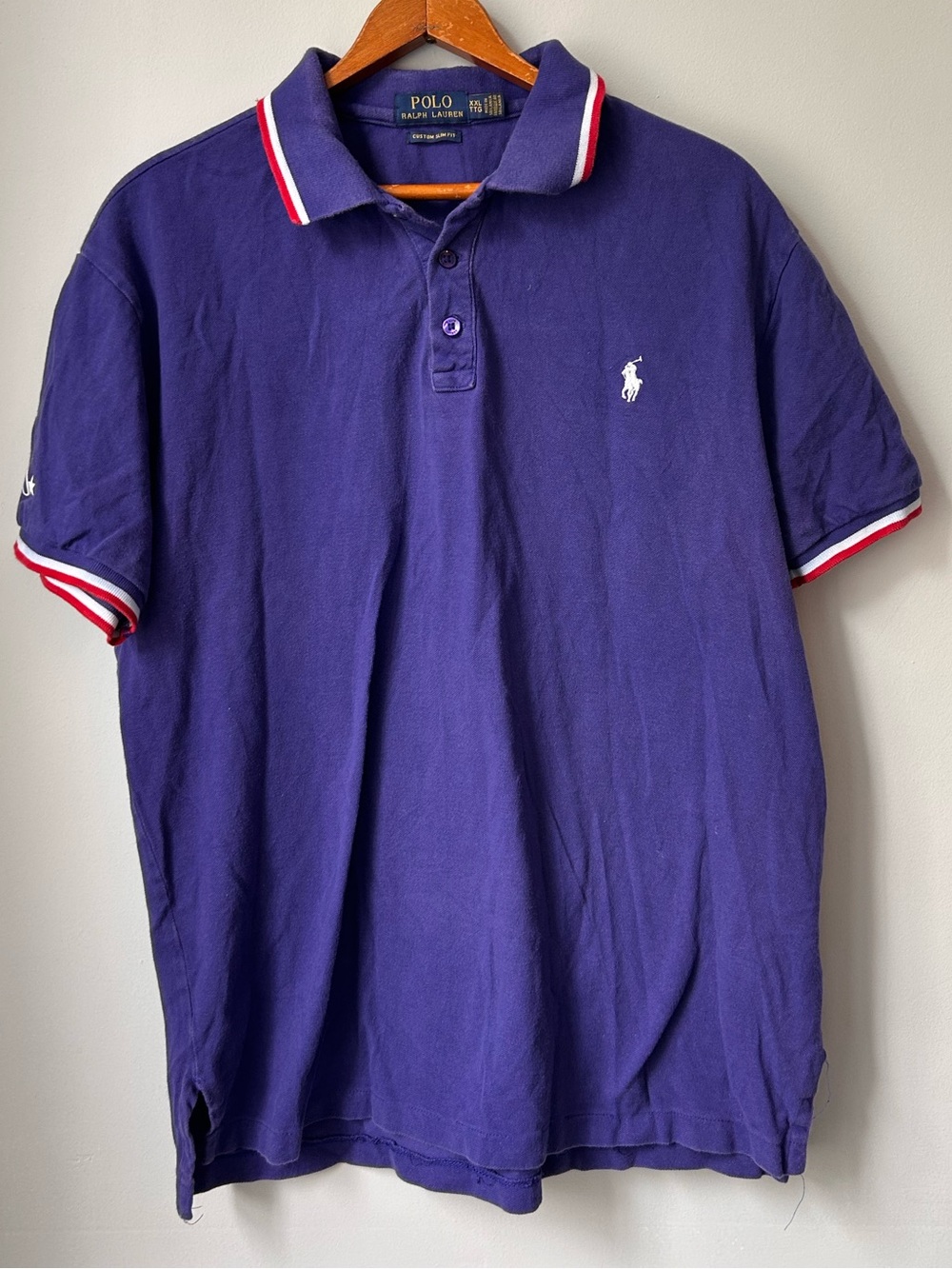 Y2K Vintage Polo Ralph Lauren Men's Red, White, Blue Polo 2XL Custom Slim Fit